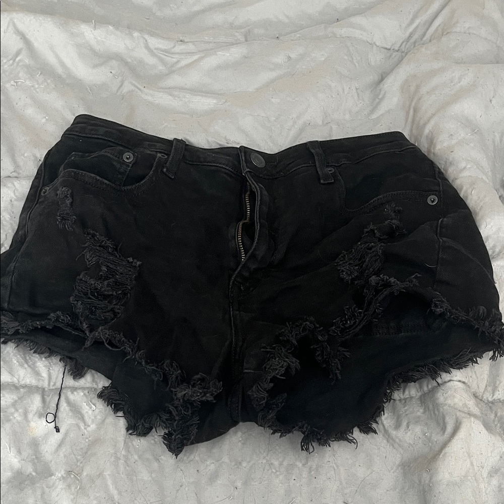Aeropostale Black Distressed Jean Shorts